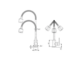 Змішувач Brinex на мийку сірий Pure 015F41 (k35) з гнучким виливом BRIPUR015F41NKL - мініатюра 2