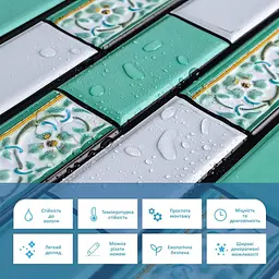 Декоративна панель Sticker Wall ПВХ 960х480х4мм Цегла зелена орнамент SW-00001429 - мініатюра 4