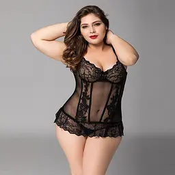 Мереживний корсет JSY «Сексуальна Белла» Plus Size Black, дрібна сітка, гіпюр, чашки з кісточками - мініатюра 2