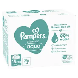 Уцінка. Набір дитячі вологі серветки Pampers Harmonie Aqua 720 шт. (15 уп. по 48 шт.)  - мініатюра 3