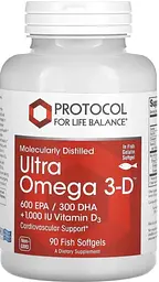 Омега-3 з вітаміном Д3 Protocol for Life Balance Ultra Omega 3-D 600 ЕПК/300 ДГК 90 риб. капс - мініатюра 3