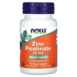 Цинк піколінат NOW Zinc Picolinate 50 mg, 30 вегакапсул для підтримки імунітету