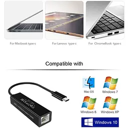 Перехідник USB 3.1 Type-C --> Ethernet RJ45 1000Mb 0,15 м, Choetech чорний - мініатюра 6
