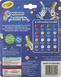 Рідкий клей Crayola PiP-Squeaks Washable Glitter Glue Unique & Bright Colors з блискітками 16 шт. (69-4200) - мініатюра 2