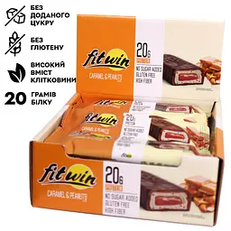 Батончик Protein Bar 33%, 12x60 грам Карамель-арахіс FitWin fit0019873