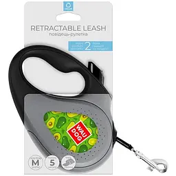 Повідець-рулетка для собак Waudog R-leash, малюнок "Авокадо", M, до 25 кг, 5 м, світловідбиваюча стрічка чорний - мініатюра 4