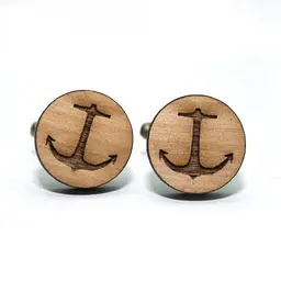 Дерев'яні запонки круглі якір звичайний Handmade acs0005927 - мініатюра 3