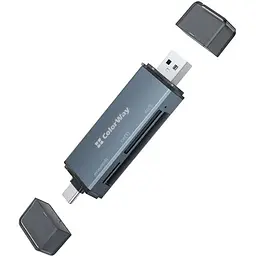 Кардрідер USB ColorWay "3-in-1", Grey, USB / Type-C 3.0 - microSD / SD / CF, алюмінієвий корпус (CW-CR-01)