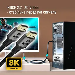 Кабель ColorWay DisplayPort-DisplayPort V1.4 8K 3м, Чорний (CW-CBDP094-BK) - мініатюра 4
