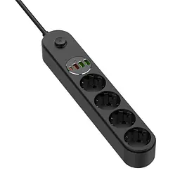 Мережевий фільтр-подовжувач ColorWay 4 розетки / 4USB (Type-C PD20W + 3USB QC3.0) (45 Вт) 2 м Black (CW-CHE44PDB)