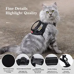 Шлейка для котів Fanxing Pet, світловідбивний жилет із ручкою M, Чорний - мініатюра 4