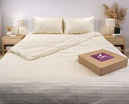Постільна білизна LARA сатин-страйп LUX beige d13176е160 з простирадлом на резинці 160х200х25 євро