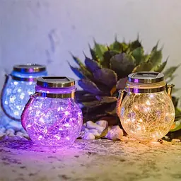 LED-світильник садовий Нічник скляний з сонячною батареєю 30LED RGB - мініатюра 6