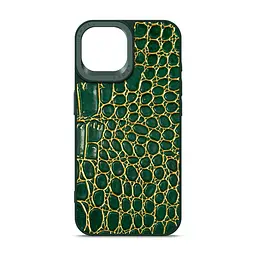 Кожаный чехол для Apple iPhone 15, Harder Crocosaur, зеленый, термополиуретан ТПУ + экокожа с текстурой крокодила, панель, защита корпуса, противоударный, микрофибра, рамка вокруг камеры, защита всего корпуса, (ARM76696)