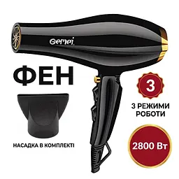Фен професійний Gemei GM-1765 для сушіння та укладання волосся 2800 W Чорний - мініатюра 2