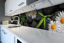 Кухонний фартух Ромашки та чорні Камені вінілова наклейка квіти на чорному тлі 65х250 см Happy Pocket Z180751 - мініатюра 6
