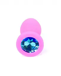 Анальна пробка з кристалом B-Series Silikon Plug Jewellery Pink Small, 7х2.7 см, рожевий з блакитним - мініатюра 3