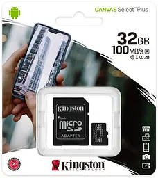 Карта пам'яті Kingston microSDXC 32GB Canvas Select Plus A1 C10 + SD адаптер [SDCS2/32GB] [47069] - мініатюра 4