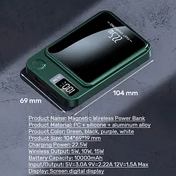Power bank бездротовий XIYT Y211 / быстрая зарядка / Magsafe / Magnetic / 22.5 Вт + 15 Вт / 10000 мА·год - мініатюра 6
