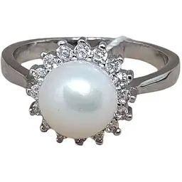 Срібне кільце TOP Silver з перлами і фіанітами. 9510165Б 19