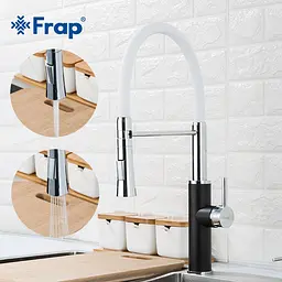 Змішувач для кухні Frap F4452-7 з гнучким виливом, 2 режими, чорно/білий, Білий - мініатюра 3