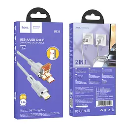 Кабель Hoco U131 Afortunado 2-in-1 charging data cable USB/Type-C to iP Gray - мініатюра 2
