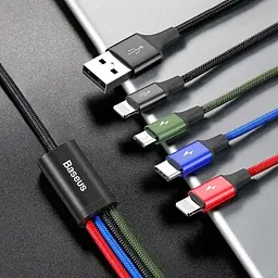 Кабель Baseus Fast 4-in-1 Cable USB to Lightning(2)+Type-C+MicroUSB 3.5A 1.2m CA1T4-A01 Black - мініатюра 6