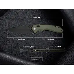 Ніж складаний туристичний Civivi Elite Brova, (8.7 см) CPM S35VN / Aluminum зелений - мініатюра 11