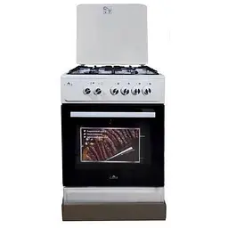 Плита комбінована Castle CPG-60W, білий, поворотні перемикачі, 4 газові конфорки, автопідпал інтегрований, решітка металева