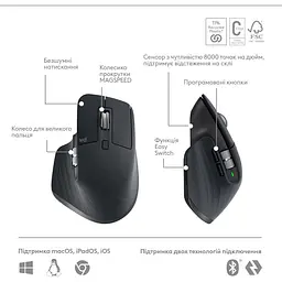 Комплект (клавіатура + миша) Logitech MX Keys S Plus Palmrest Wireless UA Graphite (920-011614) [94354] - мініатюра 12