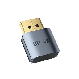 Заглушка-емулятор дисплея Vention Dummy Plug штекер DisplayPort створює віртуальний екран для віддаленого керування ПК без фізичного монітора 4K 17 Гц 2K 30 Гц 1080p 60 Гц сумісна з процесорами Intel Core серії i 6–13 поколінь і відеокартами NVIDIA GeForce GTX 750 Ti та серій GeForce 10xx 20xx 30xx 40xx 50xx але не з відеокартами AMD працює без драйверів у Windows 7/8/10/11 macOS і Linux світлодіодний індикатор живлення сірий корпус із золотистим штекером (AIYH0)