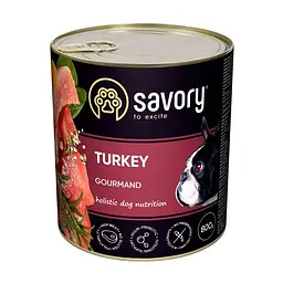 Вологий корм SAVORY повнораціонний для дорослих собак усіх порід з індичкою, 800 г (арт.30525)