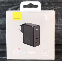 Зарядний пристрій Baseus GaN5 Pro Fast Charger C+U 100 W з кабелем Type-C to Type-C чорний