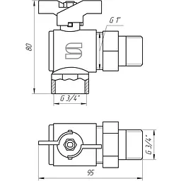 Кран кульовий кутовий з американкою Selba 3/4″ SL1543 - мініатюра 3