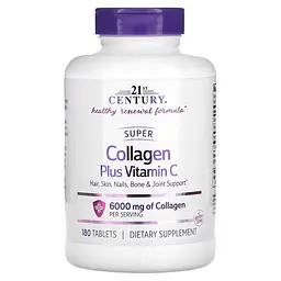 Препарат для суглобів і зв'язок 21st Century Super Collagen Plus Vitamin C 6000 mg, 180 таблеток