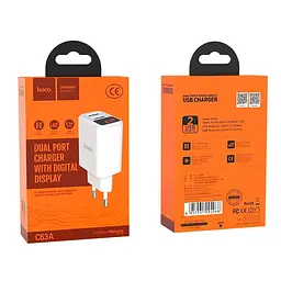 Зарядний пристрій 2USB Hoco C63A LCD 2.1A White - мініатюра 5