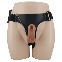 Подвійний страпон з вібрацією Ultra Passionate Harness Dual Penis 16 см коричневий - мініатюра 3