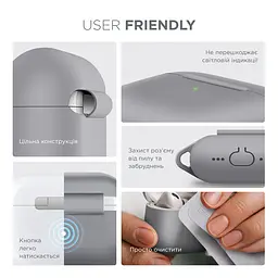 Силіконовий чохол для навушників Apple AirPods Pro 3, Hang Case, сірий, ультратонкий захисний кейс товщиною 2 мм, захист від подряпин, пилу та ударів, компактний, з карабіном для кріплення, ArmorStandart (ARM88275) - мініатюра 5