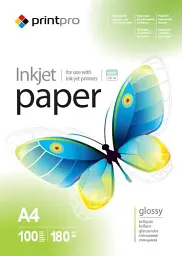 Фотопапір PrintPro, глянсовий, A4, 180 г/м², 100 арк (PGE180100A4)