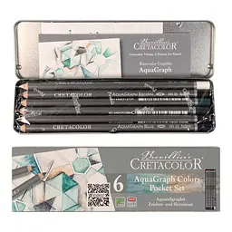 Набір графітних водорозчинних олівців AQUA GRAPH COLORS 6 шт металева коробка Cretacolor - мініатюра 4