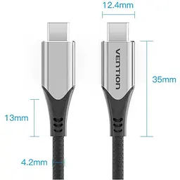 Кабель USB 3.1 Type-C M-M, 0.5м 60W Cotton Braided Vention - мініатюра 2