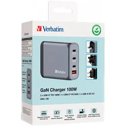 Зарядний пристрій Verbatim GaN 100 W 4 ports (2xUSB-C-100 W,USB-C 65 W /USB-A -3.0) (32202) - мініатюра 6