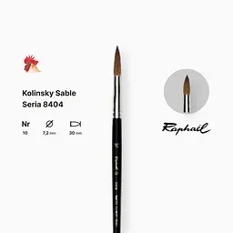 Пензель колонок круглий Raphael Kolinsky Sable, №10, професійний, коротка ручка - мініатюра 2