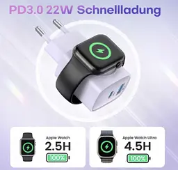 Зарядний пристрій TOPADRE для Apple Watch, 3-в-1, 22 Вт, USB-C, біле - мініатюра 2