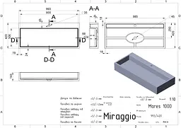 Умивальник Miraggio MARES 1000 (0000212) Miramarble, Глянцевий, Накладний/Врізний, Білий - мініатюра 2