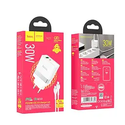 Блок живлення та кабель Hoco charger set N21 1 USB 1 Type-C 30 W - мініатюра 6
