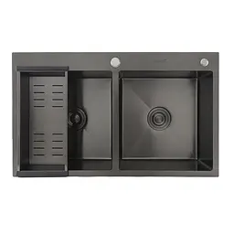 Кухонна мийка Gappo GS8350-6 накладна 830x500 мм, нержавіюча сталь, поверхня PVD, Чорний - мініатюра 2
