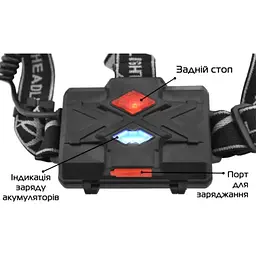 Налобний ліхтар X-Balog 8070 на 3 аккумулятори для риболовлі USB Powerbank - мініатюра 9