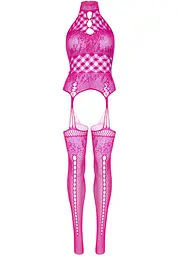 Мереживний бодістокінг з відкритим доступом Leg Avenue One size Raspberry - мініатюра 6