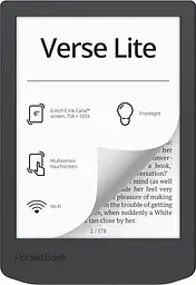 Електронна книга 6' PocketBook Verse Lite, Midnight Grey, WiFi, 1024x758 (E Ink Carta), 512Mb / 8Gb, сенсорний екран, 16 градацій